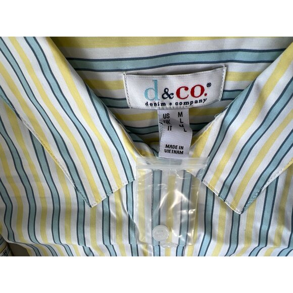 Denim and Company Printed Button Front Shirt Womens M Yellow Stripe Cotton Blend - Picture 5 of 7